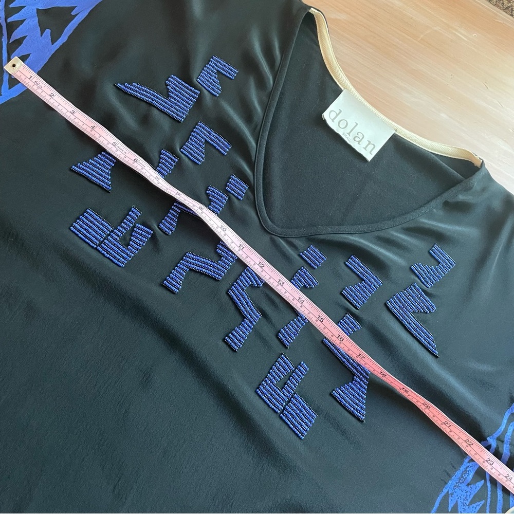 Anthropologie Black Tunic with Bright Blue Geometric Detailing - Picture 10 of 12